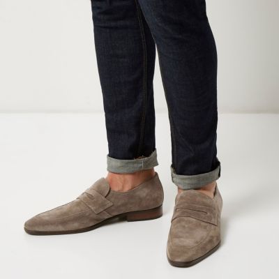 Stone suede loafers